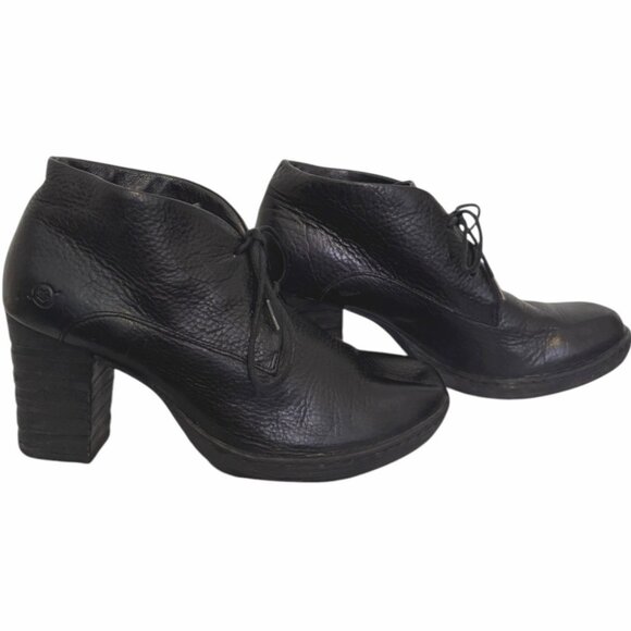 BORN B.O.C Ramsey Heeled Booties 40.5 9 Lace Up Chukka Oxford Black Leather Boot - Picture 4 of 8